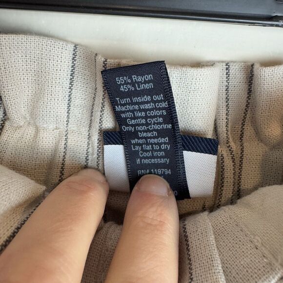 Daytrip Mini Skirt Cream Stripe Linen Blend Button Front Tie Waist Pockets Sz M - Picture 5 of 7